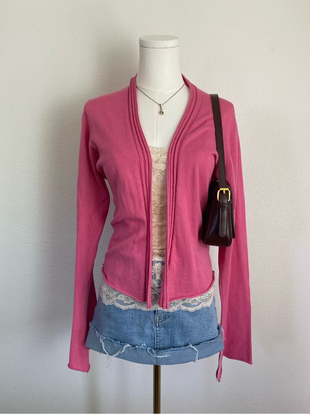 Y2K Gold Hawk Silk Cashmere Pink Cardigan Cottage Coquette